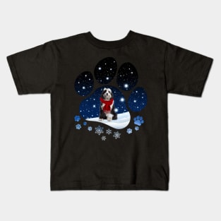 Snow Paw Tibetan Terrier Christmas Winter Holiday Kids T-Shirt